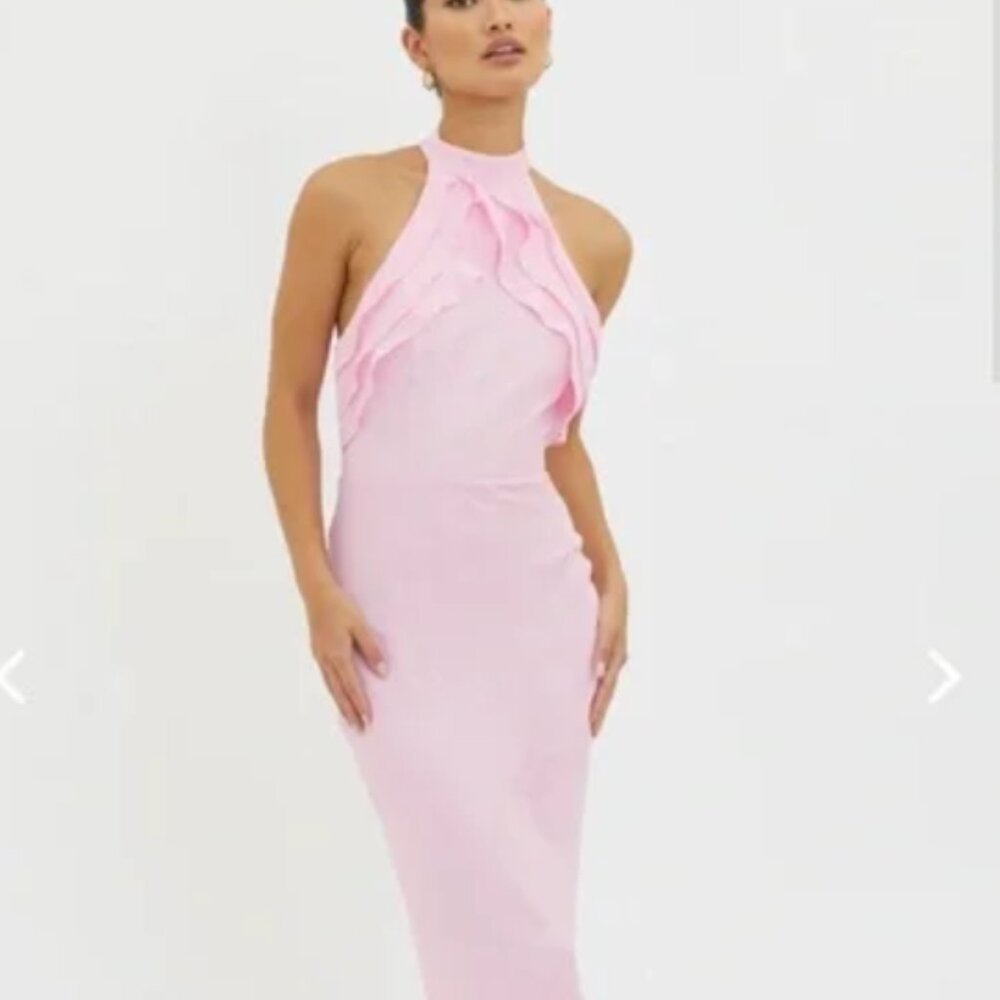 Selfie Leslie Topaz Skies Halter neck Ruffle Dress Pink from Selfie Leslie.